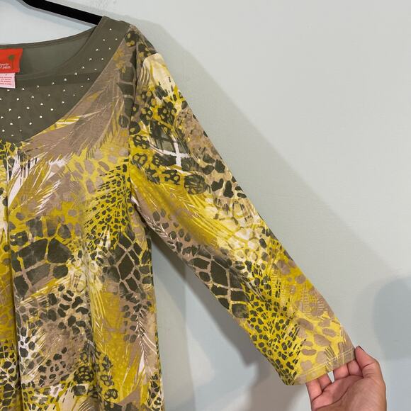 Hearts of Palm Women's Yellow & Green Animal Print Tunic Top Size S - Picture 4 of 5